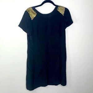 Madewell black dress gold sequence shoulders cut 3 tie bow back size 2 (G1)